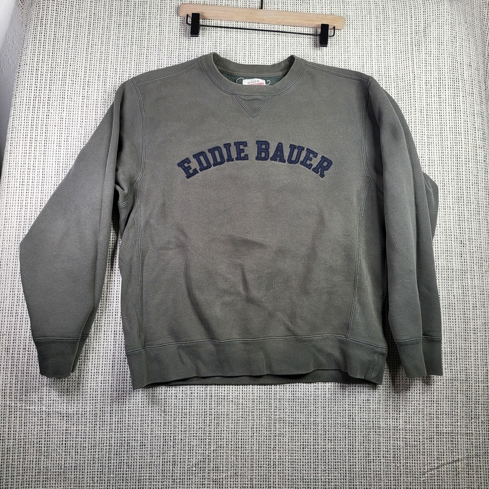 Eddie Bauer Sweater Mens Medium Green Crewneck Pullover Sport Shop Vintage Style